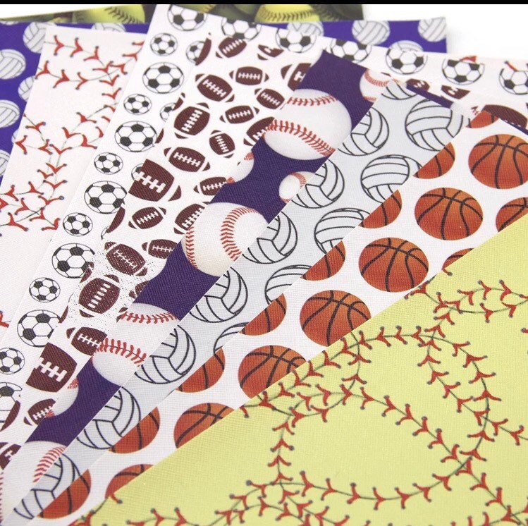 SPORTS faux leather sheets great for bows, ear rings, accessories, colorful, soccer, softball, baseball, football, volleyball TheFabricDude