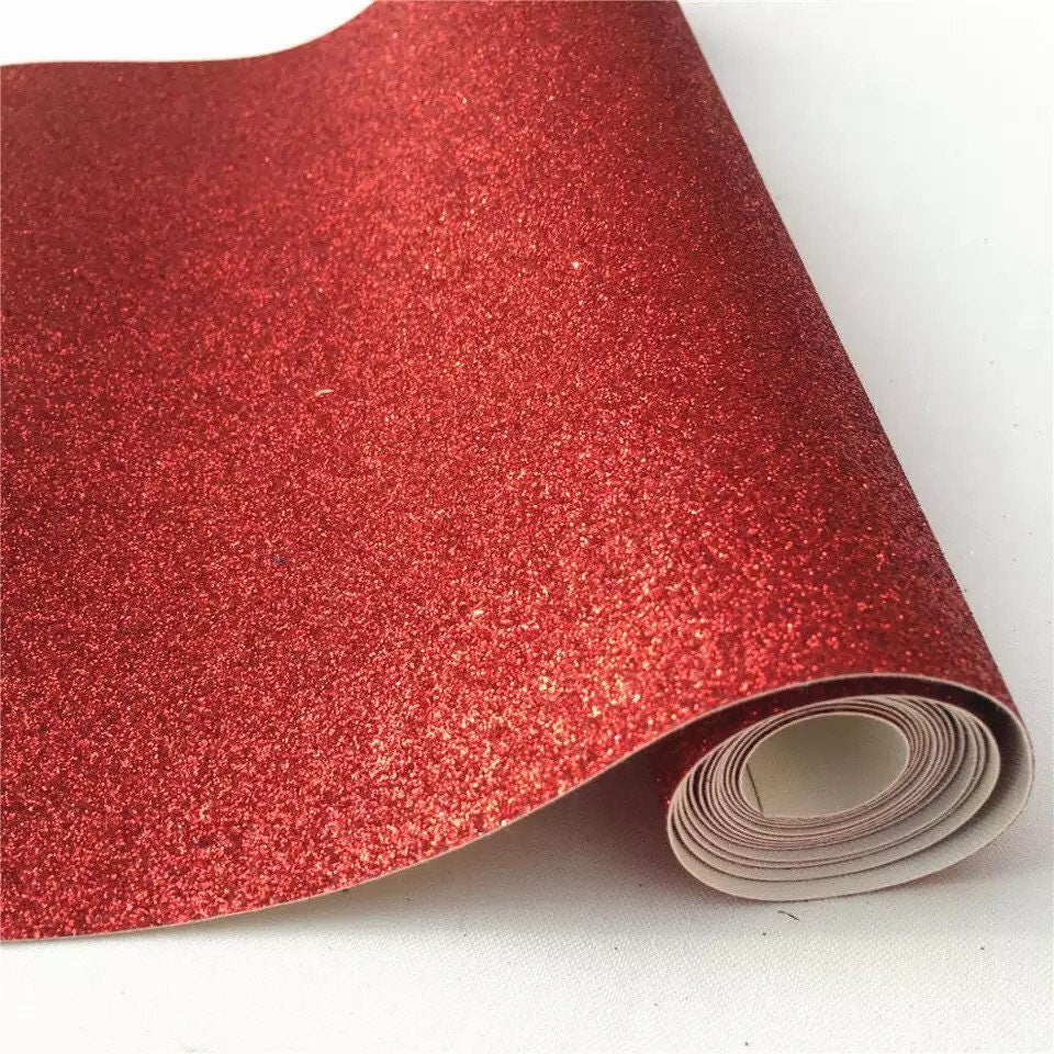 Red fine Glitter faux leather sheets great for baby bows, ear rings, girl bows, accessories, colorful, shiny TheFabricDude