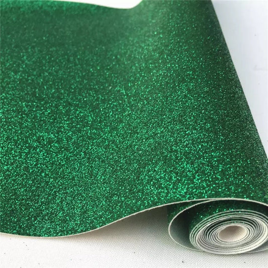 Green fine Glitter faux leather sheets great for bows, ear rings, accessories, colorful, shiny TheFabricDude