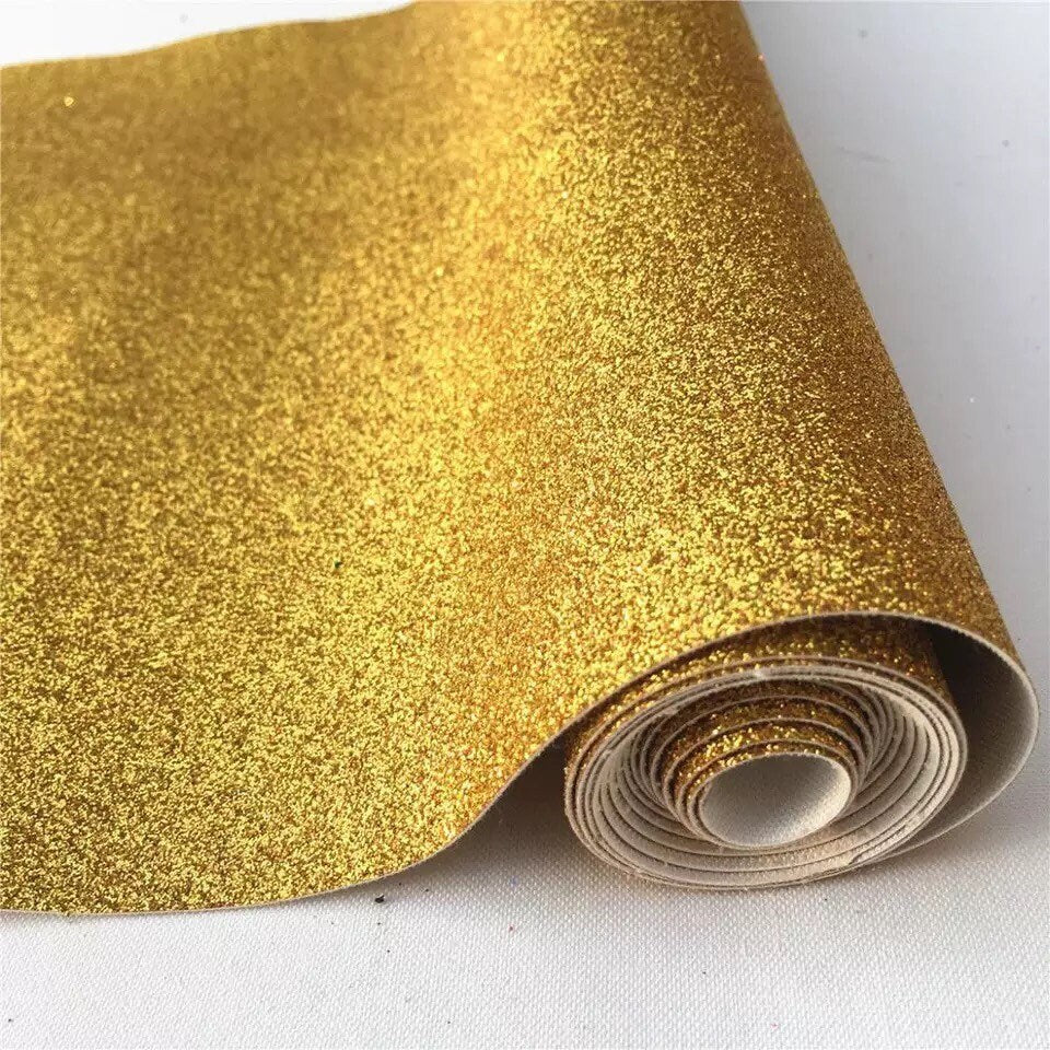 Gold fine Glitter faux leather sheets or rolls great for baby bows, ear rings, girl bows, accessories, colorful, shiny TheFabricDude