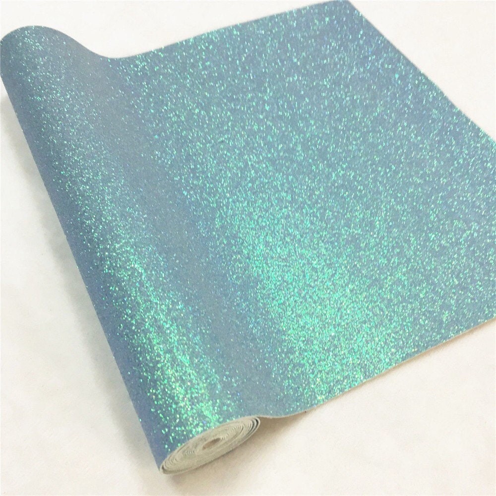 Bluish Green fine Glitter faux leather sheets great for bows, ear rings, accessories, colorful, shiny TheFabricDude