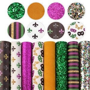 Mardi Gras Pack faux leather sheets great for bows and earrings TheFabricDude