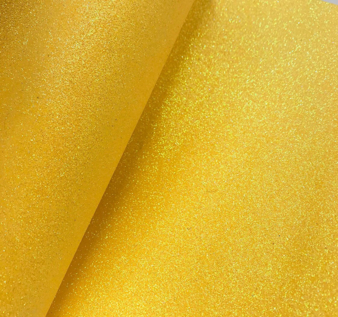 Yellow fine Glitter faux leather sheets great for bows, ear rings, accessories, colorful, shiny TheFabricDude