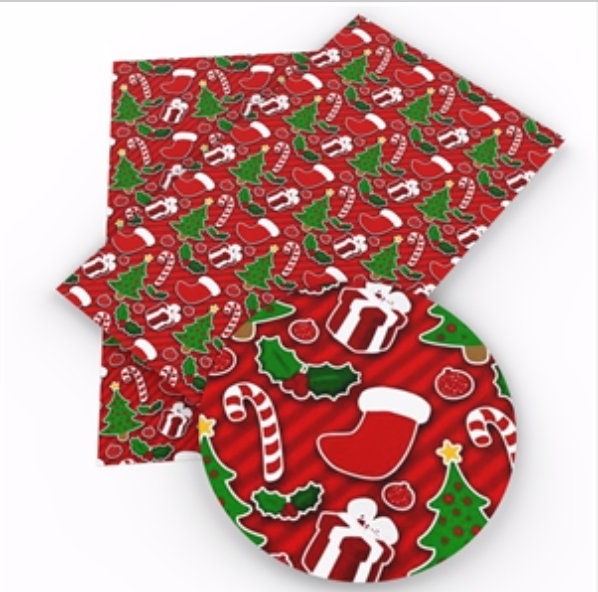 CHRISTMAS CHEER faux leather sheets great for bows, jewelry, wallets, keychains and more TheFabricDude
