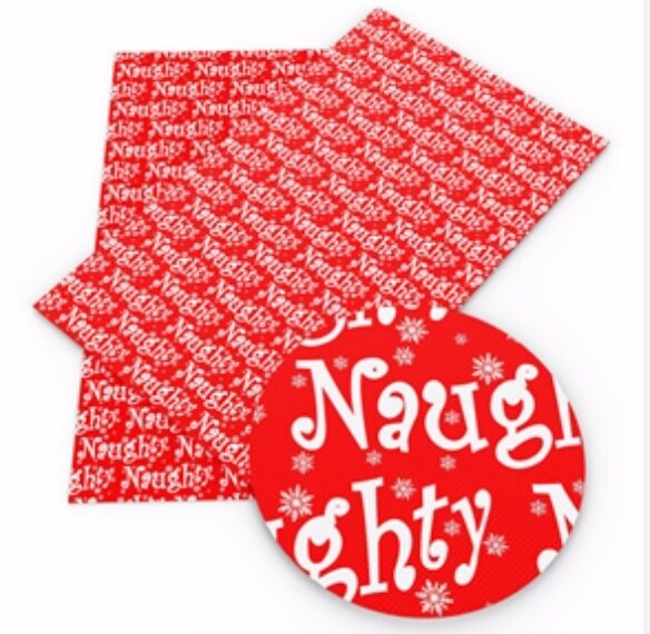 NAUGHTY CHRISTMAS faux leather sheets great for bows, jewelry, wallets, keychains and more TheFabricDude