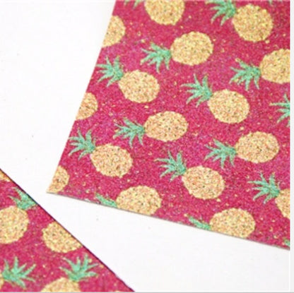Shimmery Pineapple on Pink faux leather sheets great for bows and earrings TheFabricDude
