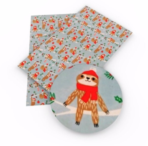 SANTA SLOTH just hanging around faux leather sheets great for bows, jewelry, wallets, keychains and more TheFabricDude