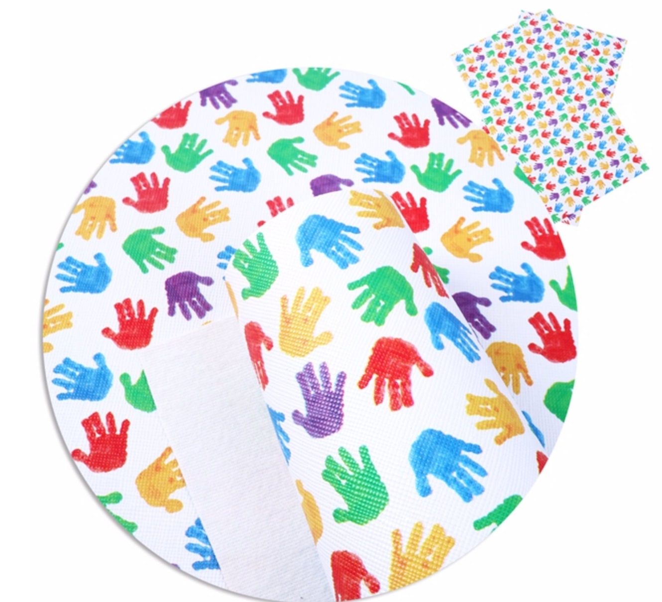 Multicolor Handprints/Autism Awareness faux leather sheets great for bows and earrings TheFabricDude