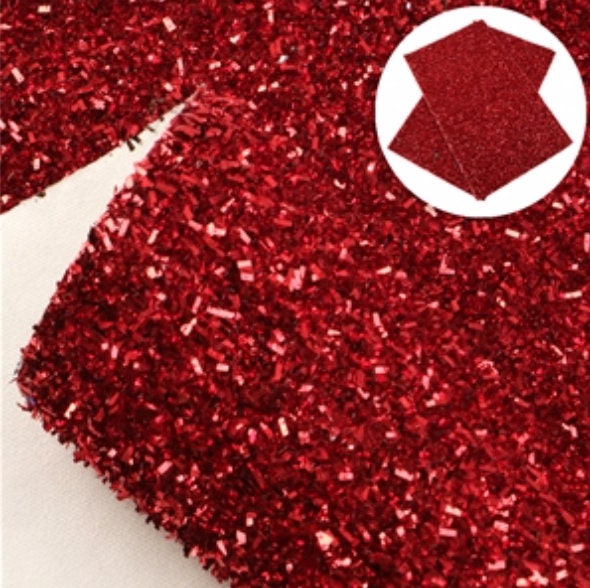 Red tinsel faux leather sheets great for baby bows, ear rings, girl bows, accessories, colorful, shiny TheFabricDude