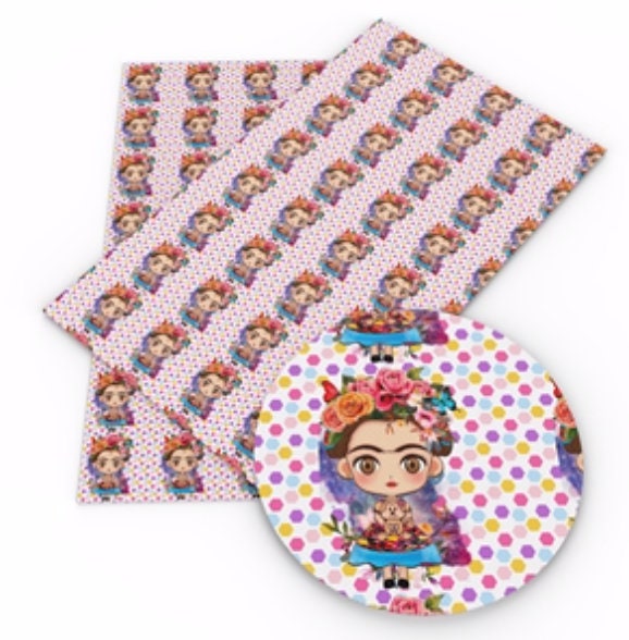 FRIDA with dots print faux leather sheets great for bows, earrings, wallets, keychains, purses TheFabricDude