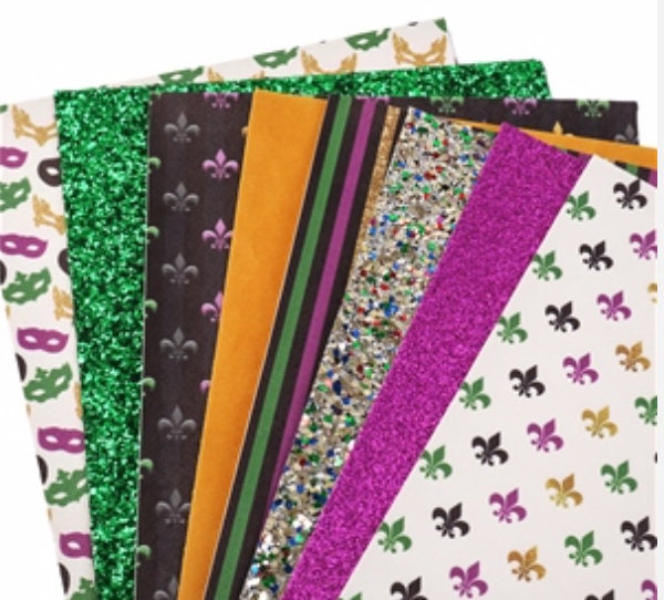 Mardi Gras Pack faux leather sheets great for bows and earrings TheFabricDude