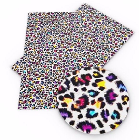 Rainbow Leopard print SMOOTH faux leather sheets great for bows and earrings TheFabricDude