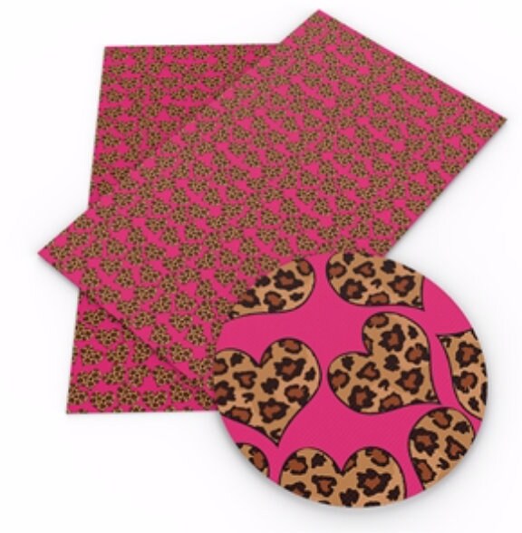 Cheetah Hearts faux leather sheets great for bows and earrings TheFabricDude