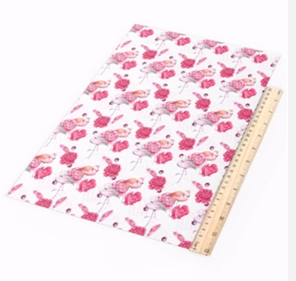 Flamingo and Roses faux leather sheets TheFabricDude