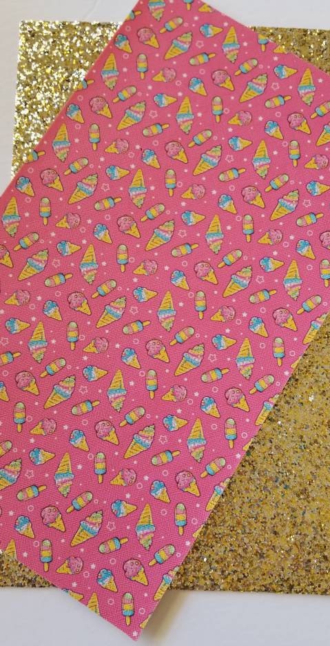Double Sided Ice Cream faux leather, Ice Cream with chunky glitter TheFabricDude