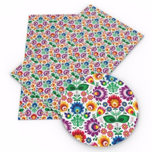 Multicolor floral faux leather sheets great for bows and earrings TheFabricDude