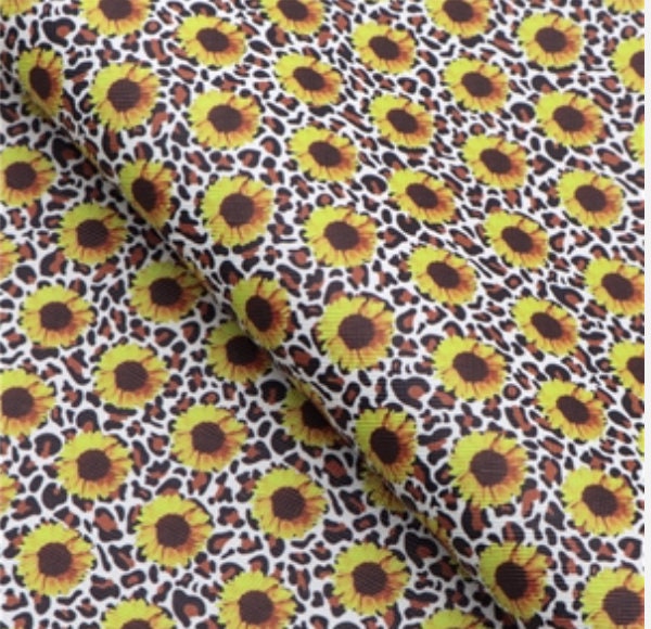 Sunflower leopard print litchi faux leather sheets great for bows and earrings TheFabricDude