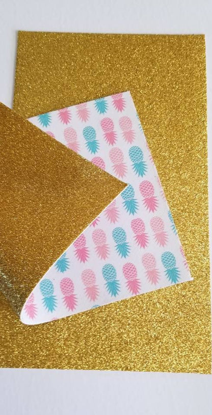 Double Sided Pineapple faux leather, Pineapple with Gold fine glitter TheFabricDude