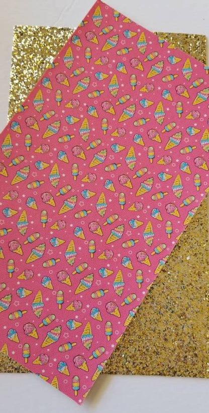 Double Sided Ice Cream faux leather, Ice Cream with chunky glitter TheFabricDude