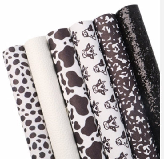 Black and White Cow Print Pack faux leather sheets great for bows and earrings TheFabricDude