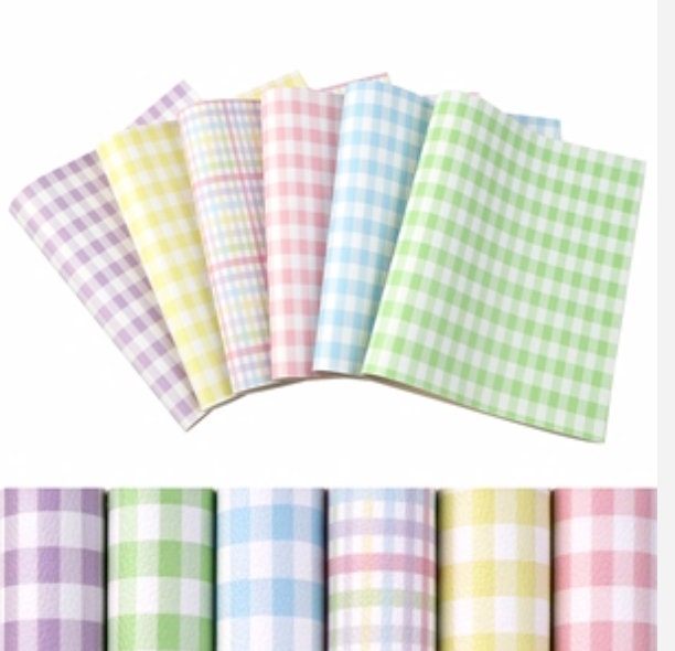 Pastel Plaid/Gingham faux leather sheets great for bows and earrings TheFabricDude