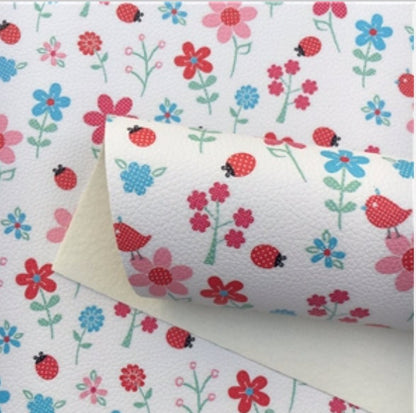 Lady Bugs and Flowers faux leather sheets great for bows and earrings TheFabricDude