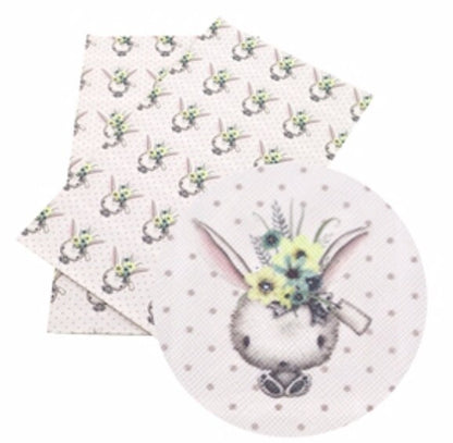Bunny with flowers faux leather sheets great for ear rings and bows TheFabricDude