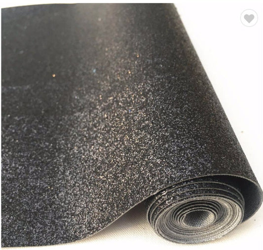 Black fine Glitter faux leather sheets great for bows, ear rings, accessories, colorful, shiny TheFabricDude