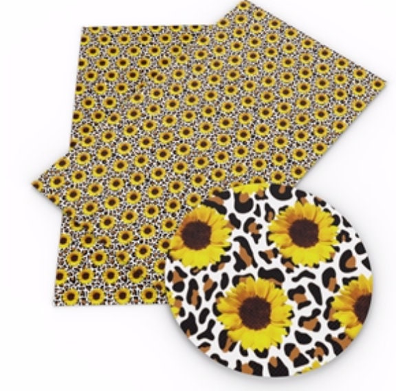 Sunflower leopard print litchi faux leather sheets great for bows and earrings TheFabricDude