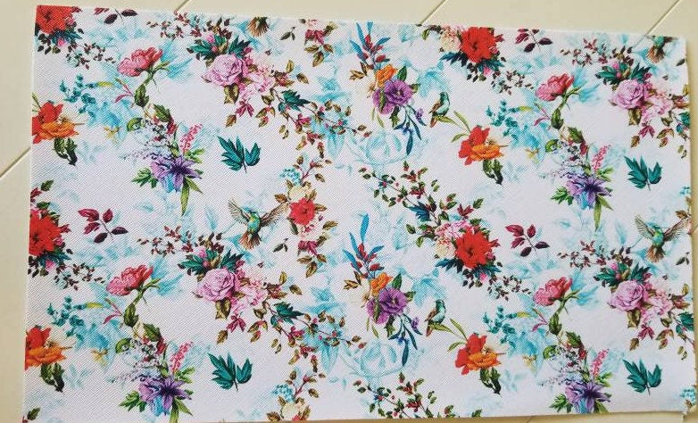 Spring floral with birds faux leather sheets great for bows and earrings TheFabricDude