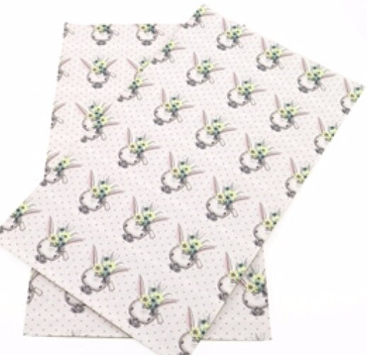 Bunny with flowers faux leather sheets great for ear rings and bows TheFabricDude