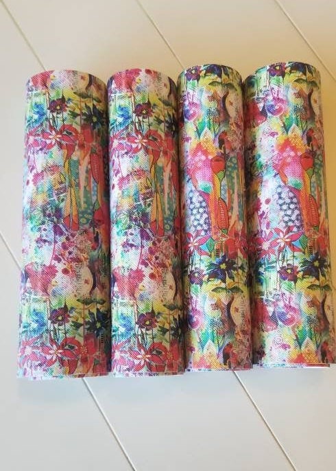 Vibrant floral faux leather sheets great for bows and earrings TheFabricDude