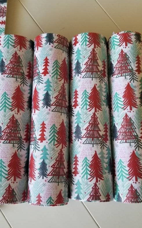 Red and Green Trees  faux leather sheets great for bows, jewelry, wallets, keychains and more TheFabricDude