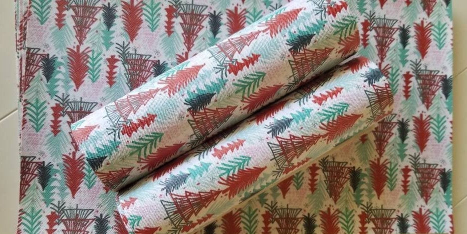 Red and Green Trees  faux leather sheets great for bows, jewelry, wallets, keychains and more TheFabricDude