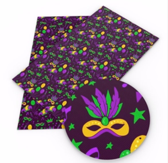 Mardi Gras Mask smooth faux leather sheets great for bows and earrings TheFabricDude