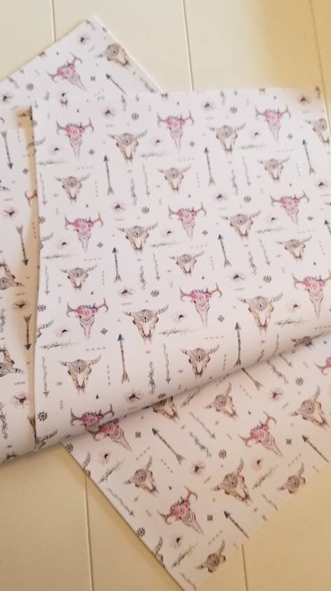 Boho Cow Skull faux leather sheets great for bows and earrings TheFabricDude