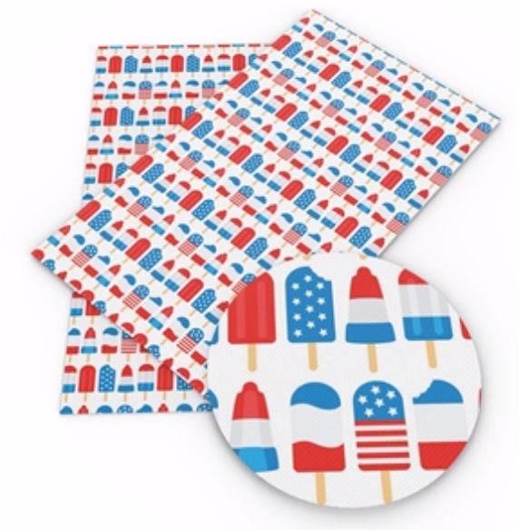 Patriotic popsicles fine glitter faux leather sheets great for bows and earrings TheFabricDude
