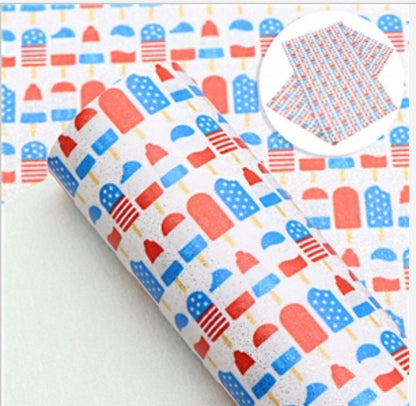 Patriotic popsicles fine glitter faux leather sheets great for bows and earrings TheFabricDude