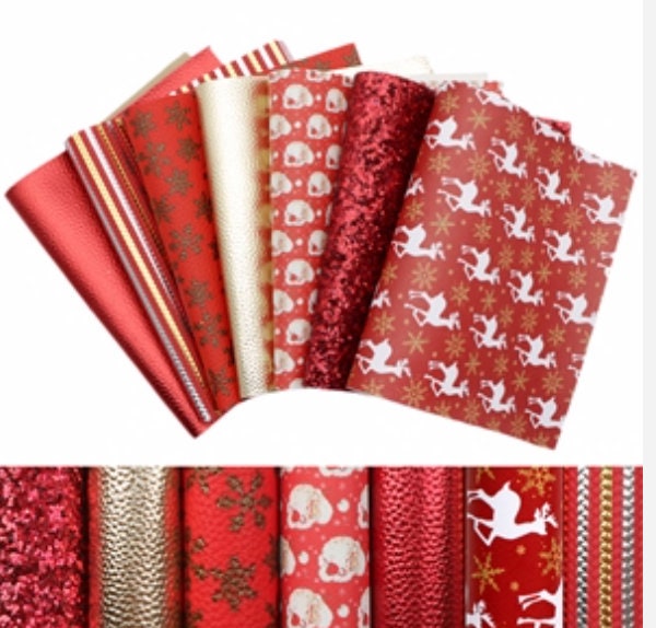 Christmas Red and Gold seven sheet pack faux leather sheets great for bows and earrings TheFabricDude