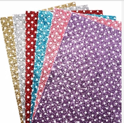 Chunky Glitter with white Polka Dots faux leather sheets great for baby bows, ear rings, girl bows, accessories, colorful, shiny