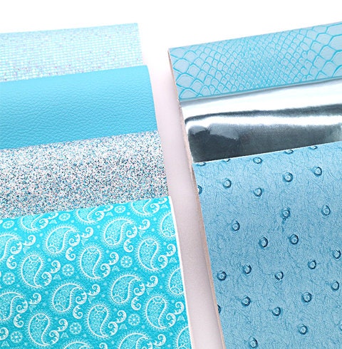 Sky Blue set faux leather sheets great for bows and earrings TheFabricDude