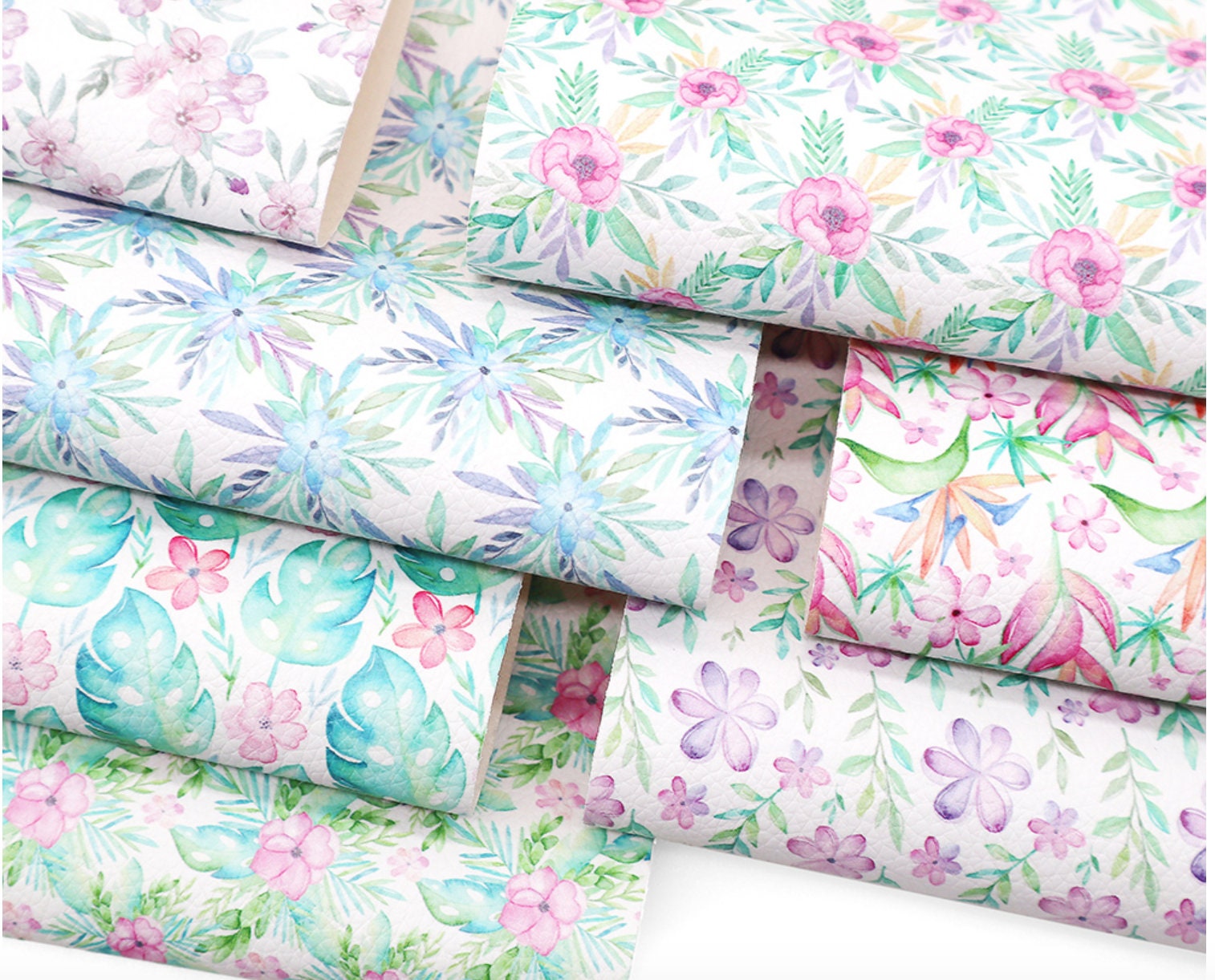 Pastel Flowers Faux Leather sheets  great for crafts TheFabricDude