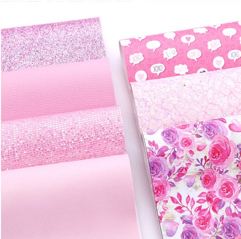 Pink Hearts and Roses set faux leather sheets great for bows and earrings TheFabricDude