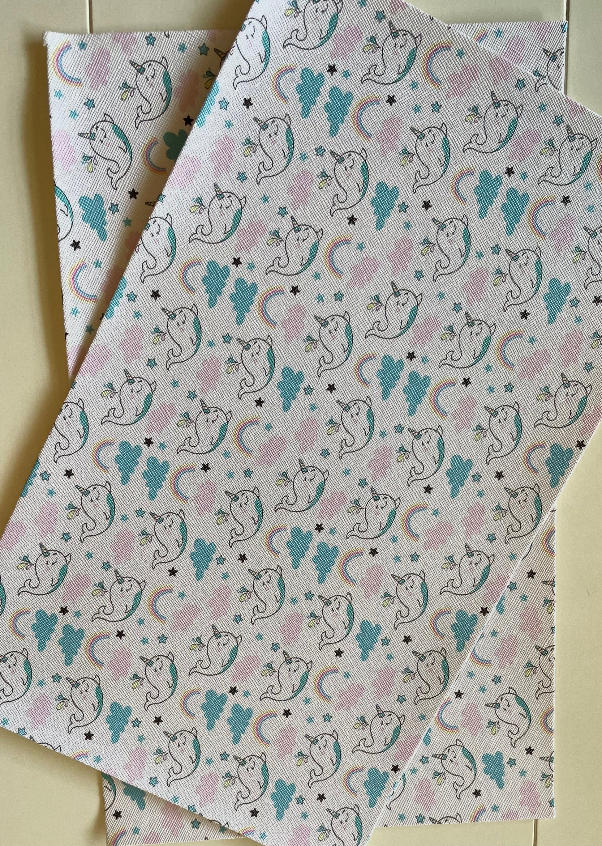 Unicorn whale faux leather sheets great for bows and earrings TheFabricDude