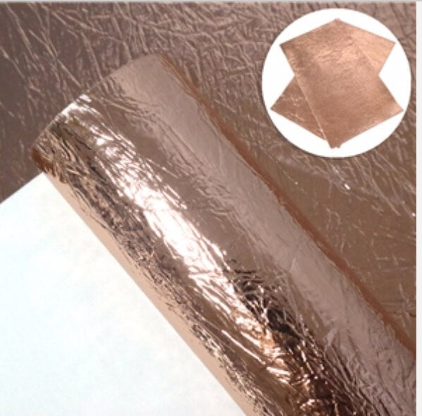 Rose Gold Metal Explosion Crack faux leather rolls great for handbags, bows, accessories, colorful, shiny TheFabricDude