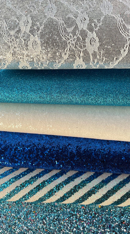 Blue Glitter Series faux leather sheets great for bows and earrings TheFabricDude