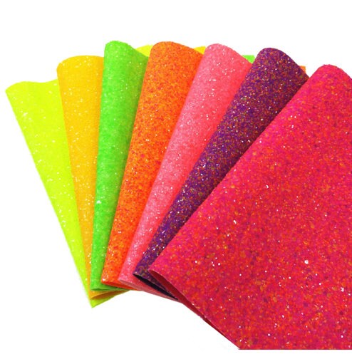 Fluorescent Neon Chunky Glitter faux leather sheets, Bright Colors TheFabricDude
