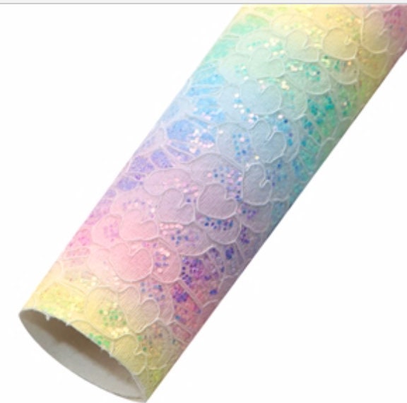 Rainbow Chunky Glitter Lace faux leather sheets TheFabricDude