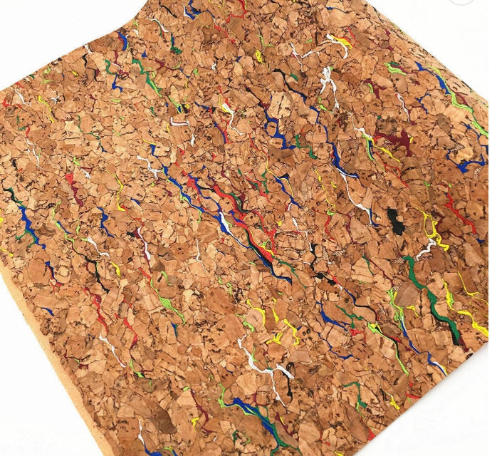 COLORFUL CAMO CORK-8"X12" Thin Cork Sheet, Natural cork sheet with mesh backing, great for wallets,  cell phone cases TheFabricDude