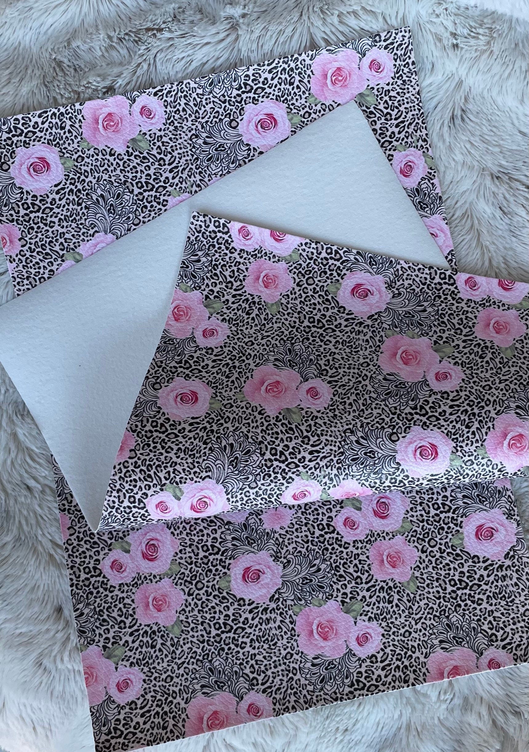 Pink Roses on Leopard Faux Leather sheets TheFabricDude